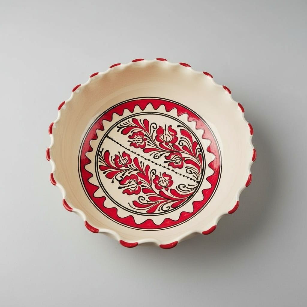 Large Red Corund Ceramic Fruit Bowl